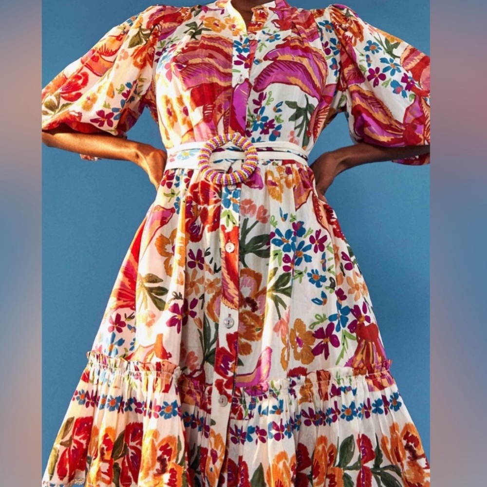 FARM Rio White Spring Bananas Belted Minidress